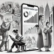 The realistic black and white pencil sketch illustrating the gender data gap with fine detailing and shading.